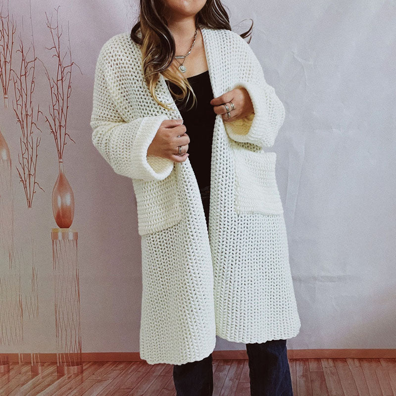Cardigan Tricoté Décontracté de Couleur Unie