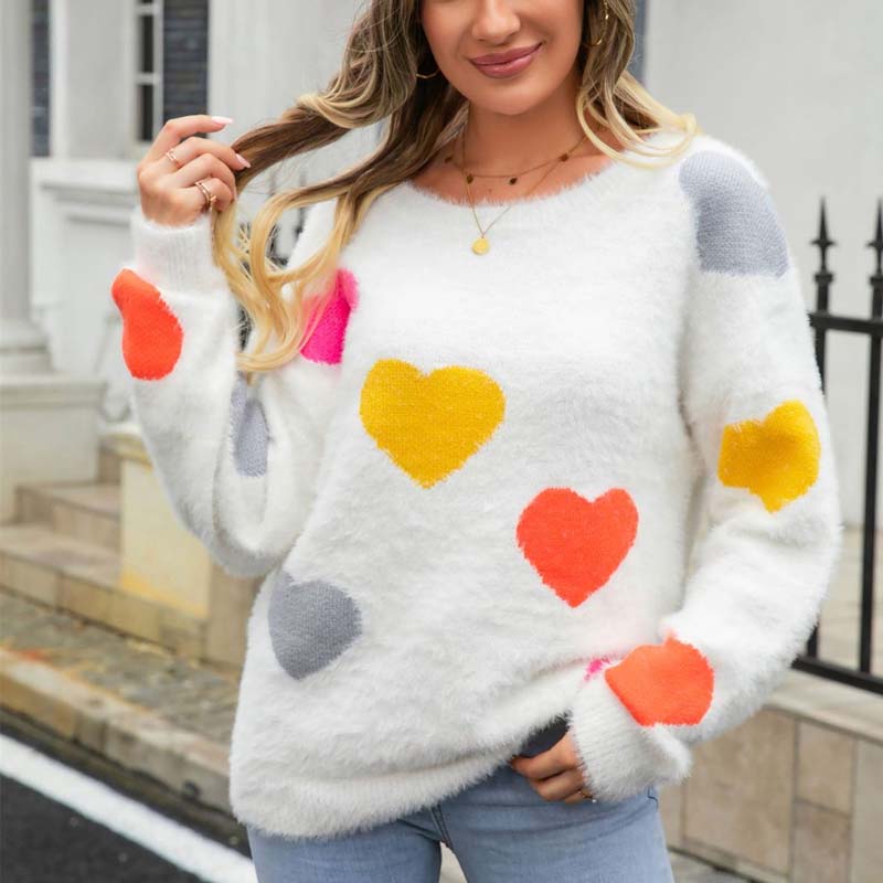 Pull en Tricot à Motif Cœur
