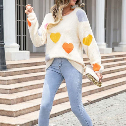 Pull en Tricot à Motif Cœur