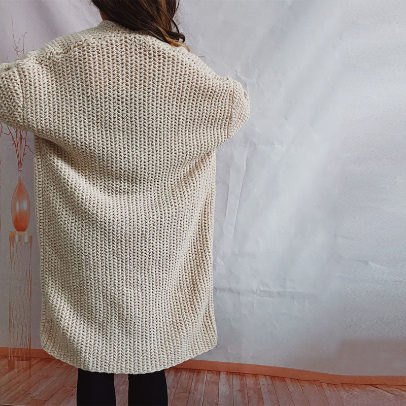 Cardigan Tricoté Décontracté de Couleur Unie