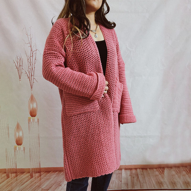 Cardigan Tricoté Décontracté de Couleur Unie