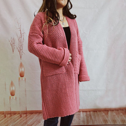Cardigan Tricoté Décontracté de Couleur Unie