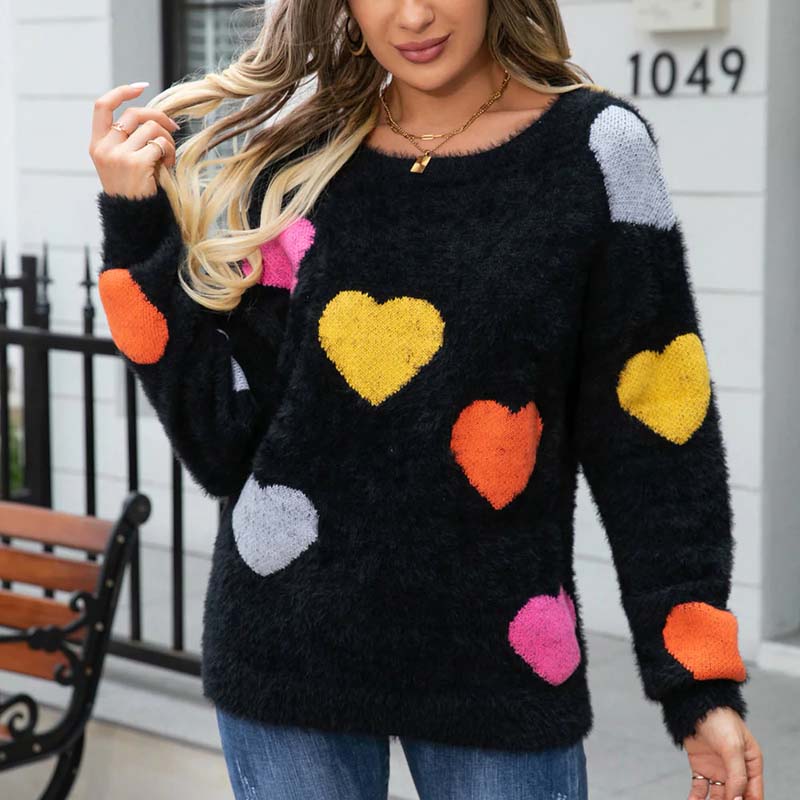 Pull en Tricot à Motif Cœur
