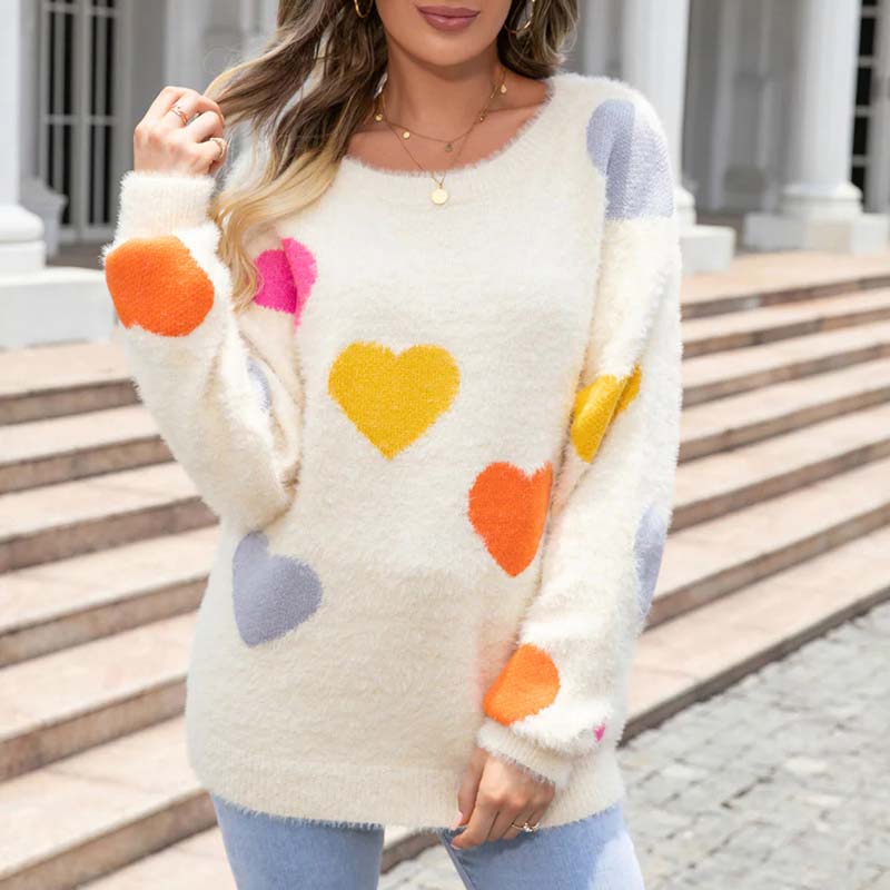 Pull en Tricot à Motif Cœur