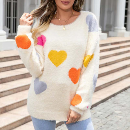 Pull en Tricot à Motif Cœur