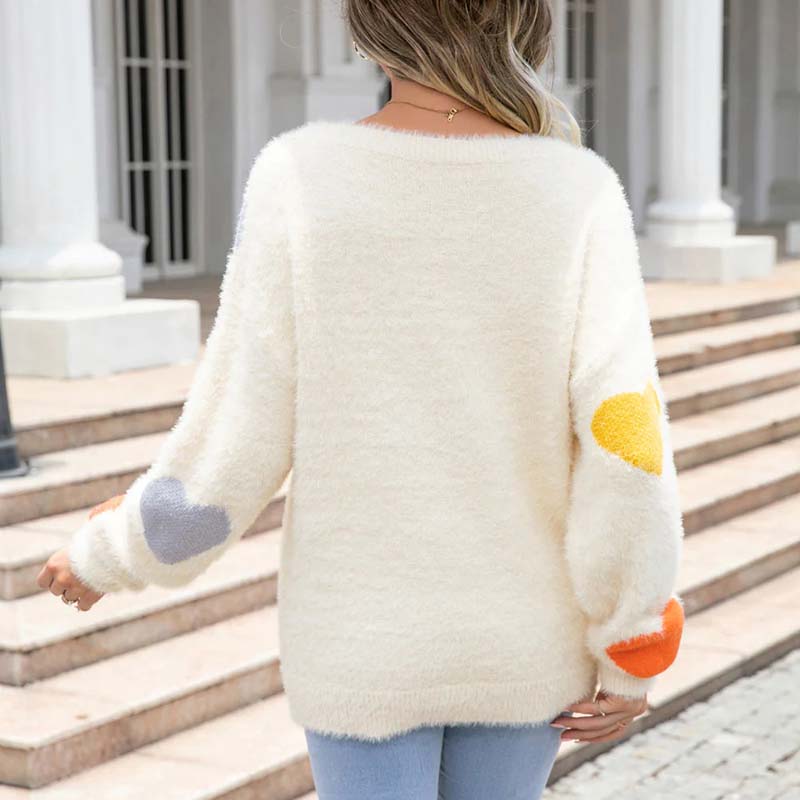 Pull en Tricot à Motif Cœur