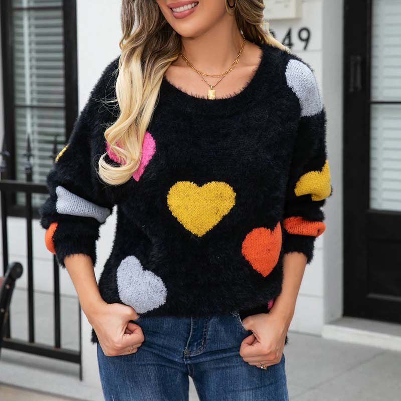 Pull en Tricot à Motif Cœur