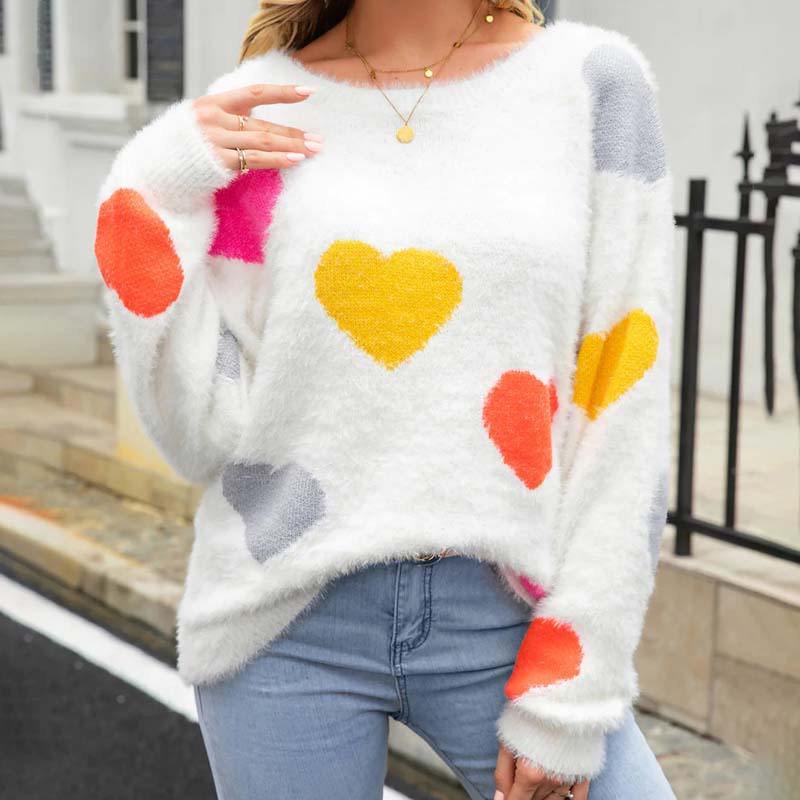 Pull en Tricot à Motif Cœur