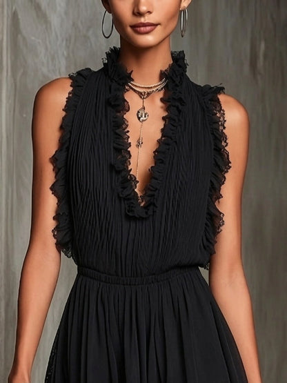 Éloïse | Salopette Mini Noire en Tulle Volanté