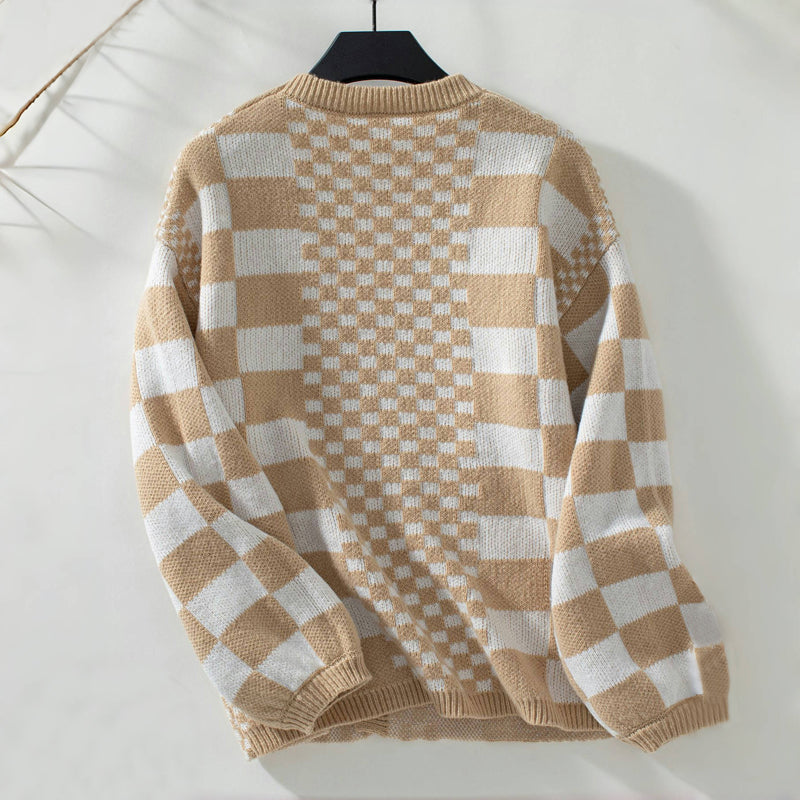 Nathalie | Cardigan Tricoté Décontracté à Carreaux