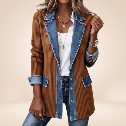 Agathe | Manteau en Maille Côtelée et Jean - Kaki