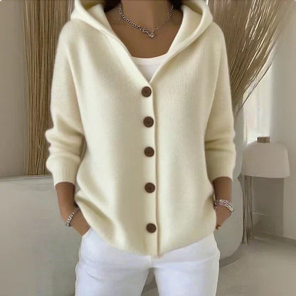 Albane | Gilet en Maille à Capuche et Boutons - Ivoire