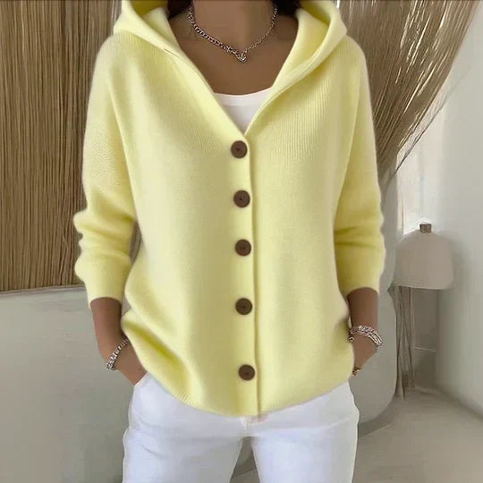 Albane | Gilet en Maille à Capuche et Boutons - Jaune pâle