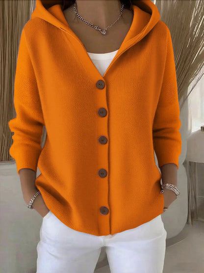 Albane | Gilet en Maille à Capuche et Boutons - Orange