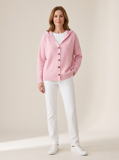 Albane | Gilet en Maille à Capuche et Boutons - Rose