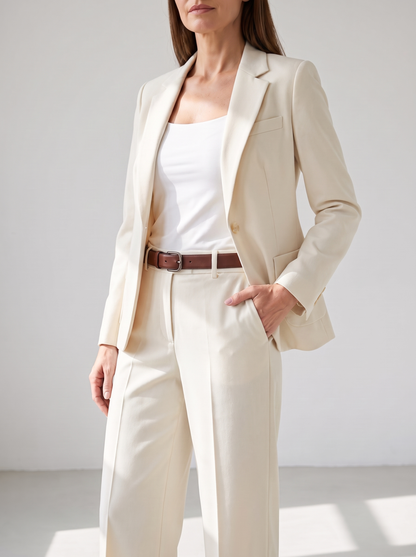 Annabelle | Tailleur-Pantalon Blazer et Pantalon Large - Écru