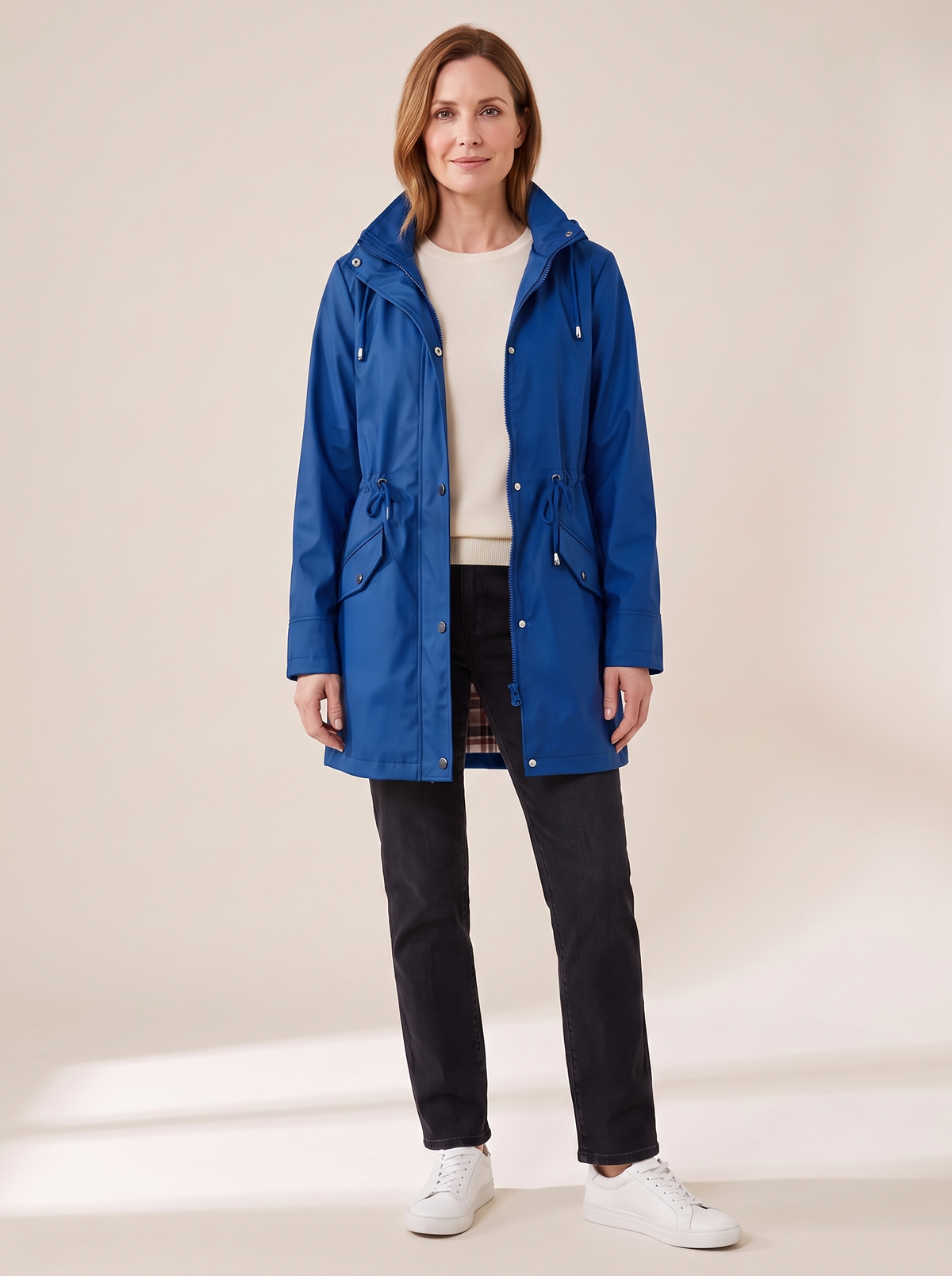 Anouk | Veste Imperméable Doublée à Carreaux - Bleu