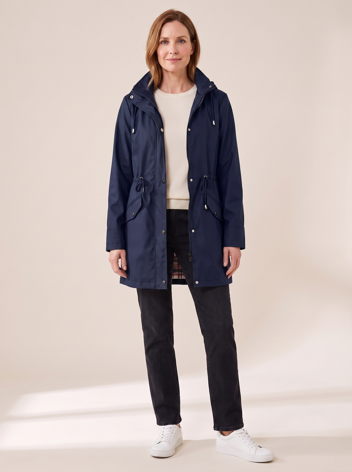 Anouk | Veste Imperméable Doublée à Carreaux - Bleu marine