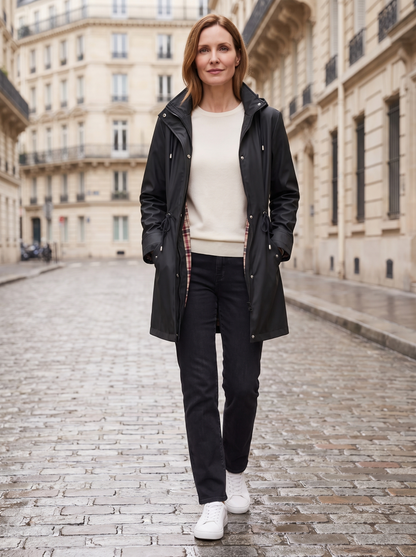 Anouk | Veste Imperméable Doublée à Carreaux - Noir