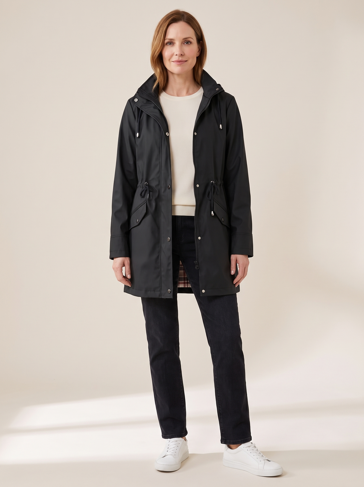 Anouk | Veste Imperméable Doublée à Carreaux - Noir