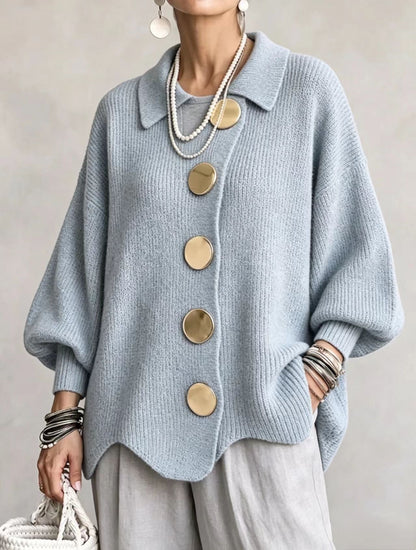 Béatrice | Cardigan Oversize à Gros Boutons Dorés - Bleu ciel