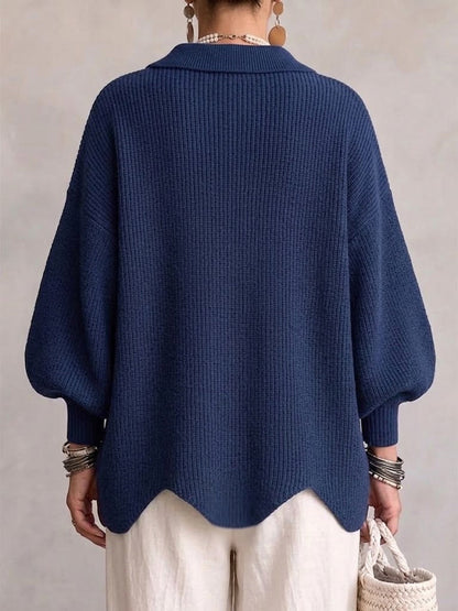 Béatrice | Cardigan Oversize à Gros Boutons Dorés - Bleu marine (dos)