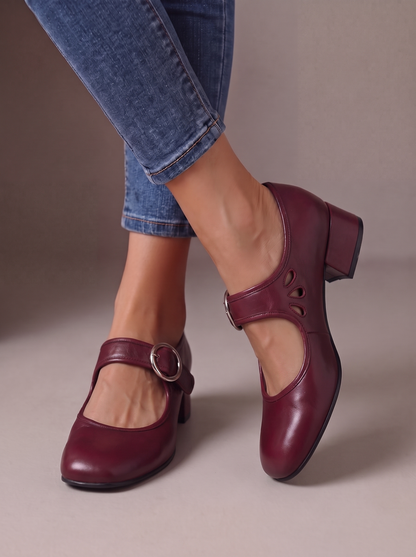 Clarisse | Babies à Talon Bloc Effet Cuir - Bordeaux
