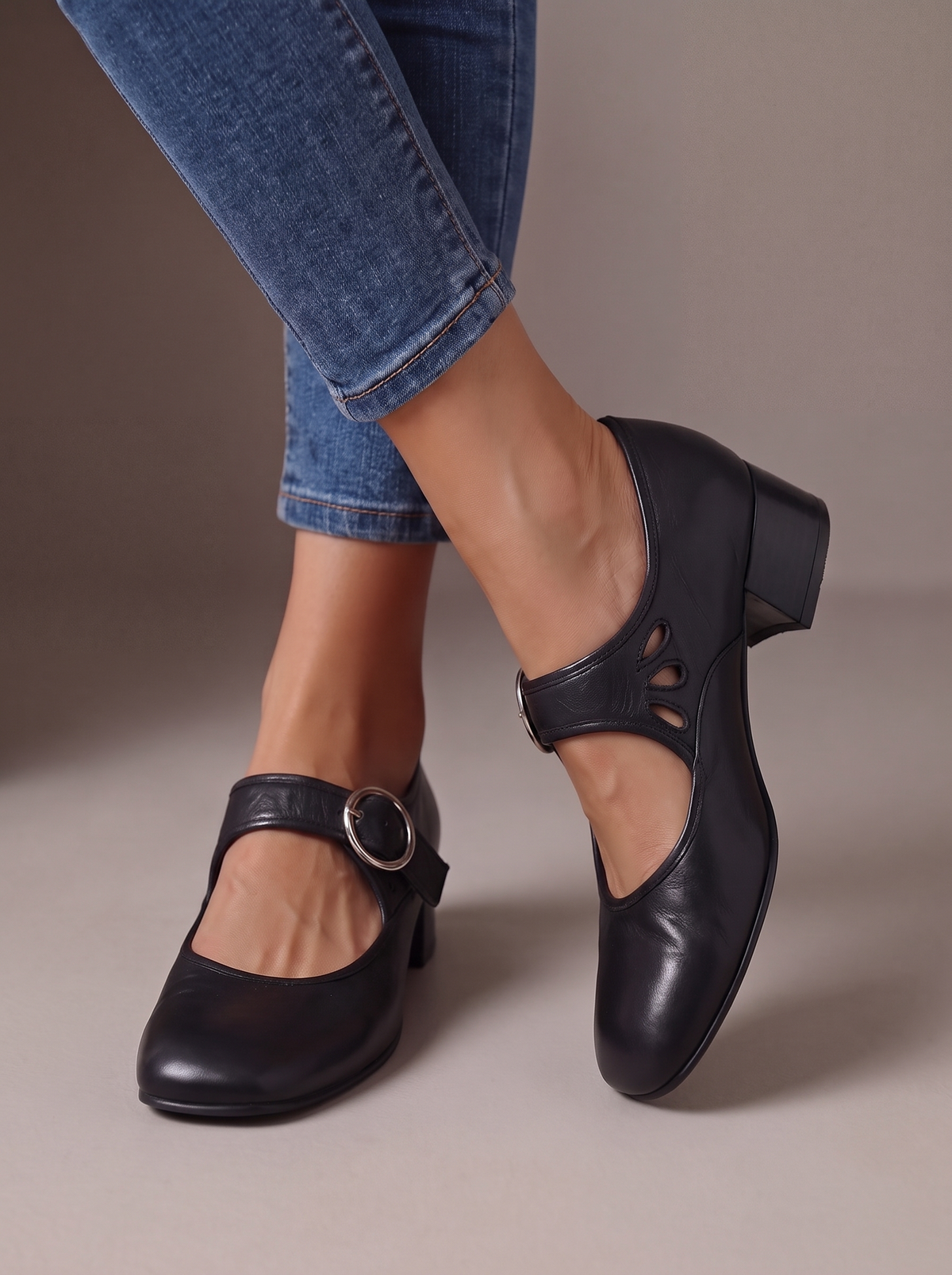 Clarisse | Babies à Talon Bloc Effet Cuir - Noir