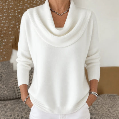 Corinne | Pull en Maille à Col Drapé - Blanc