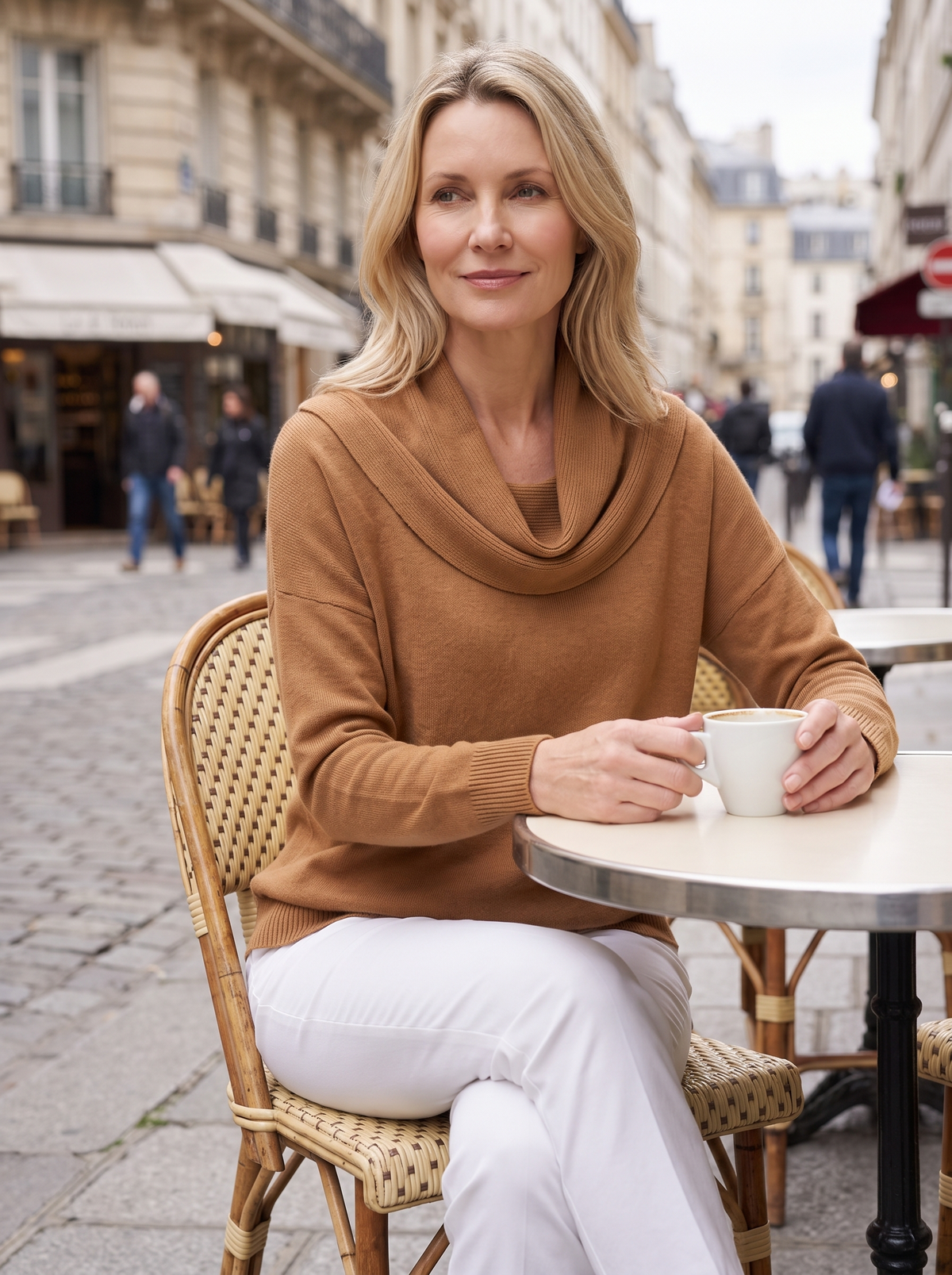 Corinne | Pull en Maille à Col Drapé - Camel