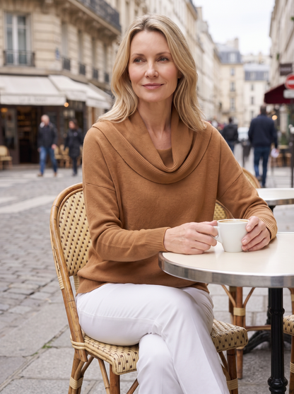 Corinne | Pull en Maille à Col Drapé - Camel