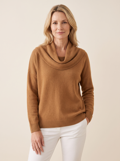 Corinne | Pull en Maille à Col Drapé - Camel