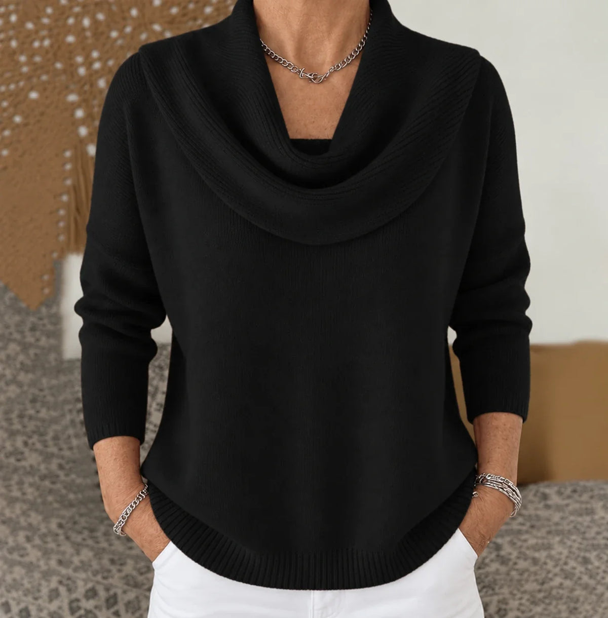 Corinne | Pull en Maille à Col Drapé - Noir
