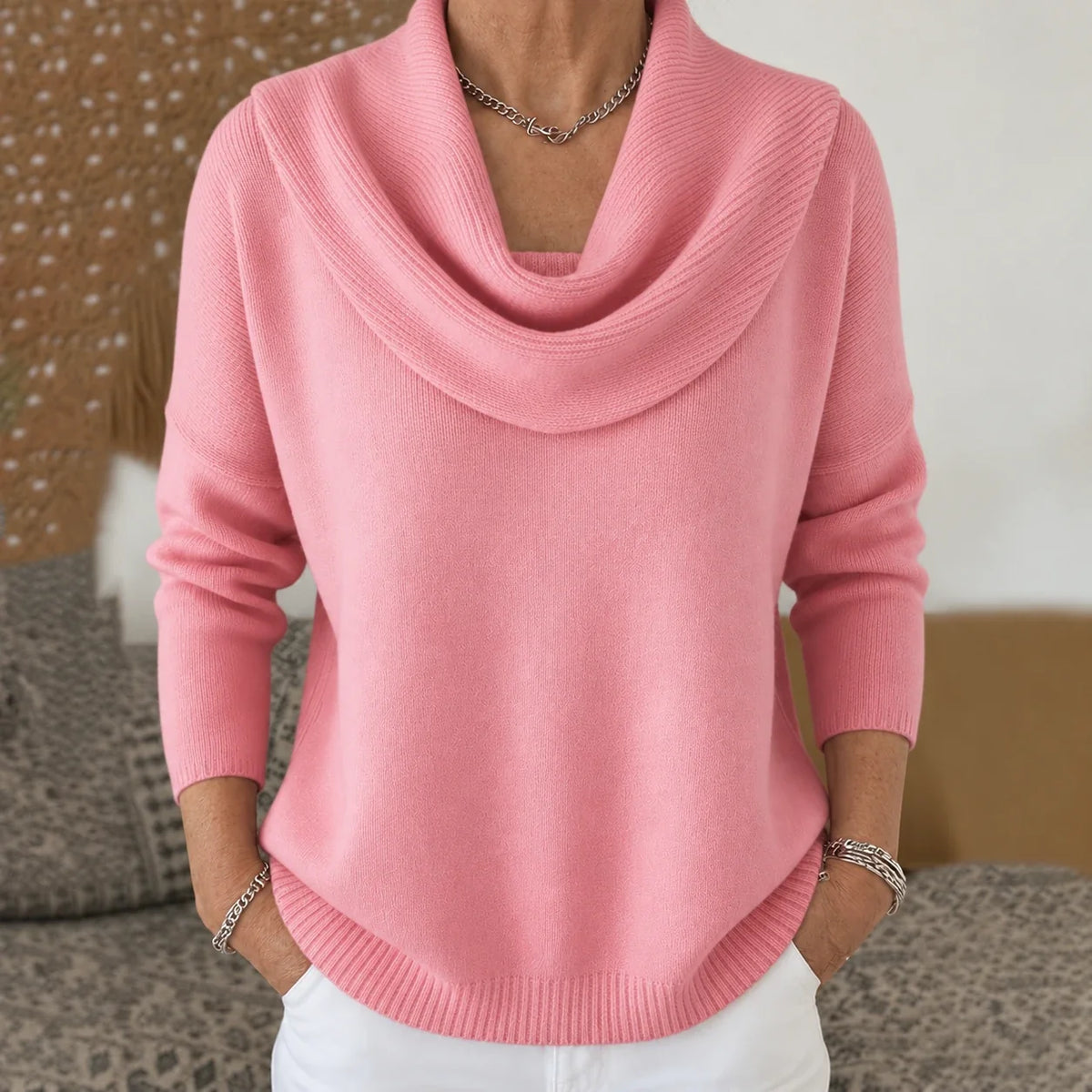 Corinne | Pull en Maille à Col Drapé - Rose