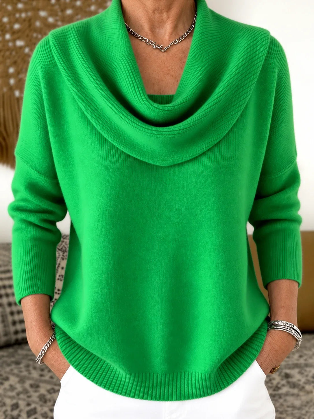 Corinne | Pull en Maille à Col Drapé - Vert