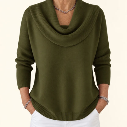 Corinne | Pull en Maille à Col Drapé - Vert olive