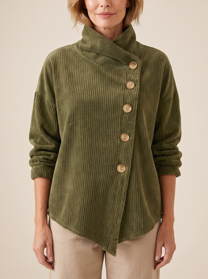 Eugénie | Pull en Velours Côtelé à Col Montant - Vert olive