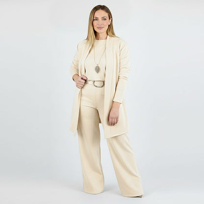 Florence | Ensemble 3 Pièces avec Cardigan Long - Beige