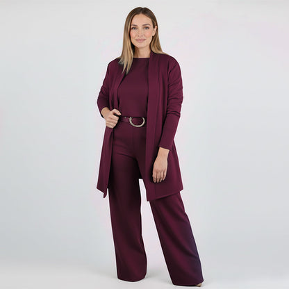 Florence | Ensemble 3 Pièces avec Cardigan Long - Bordeaux