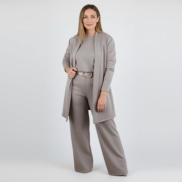 Florence | Ensemble 3 Pièces avec Cardigan Long - Taupe