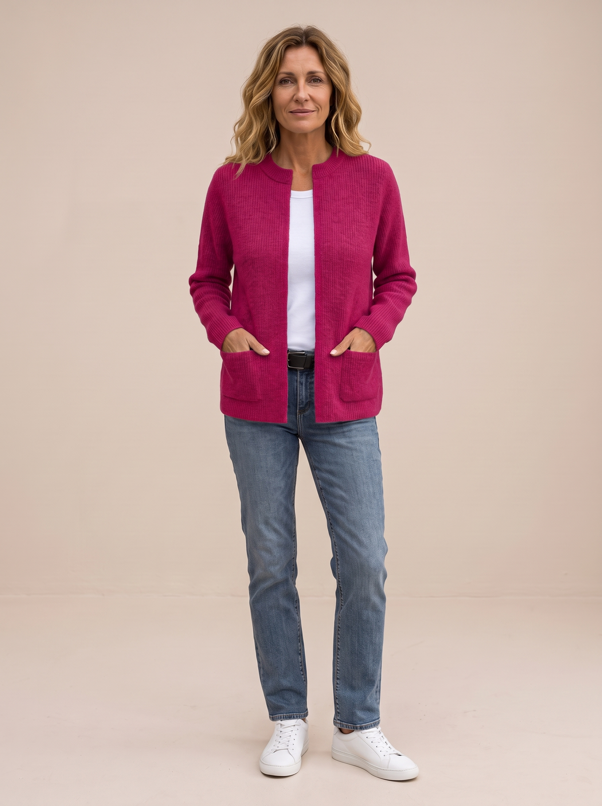 Héloïse | Gilet en Maille Chaude à Poches - Fuchsia