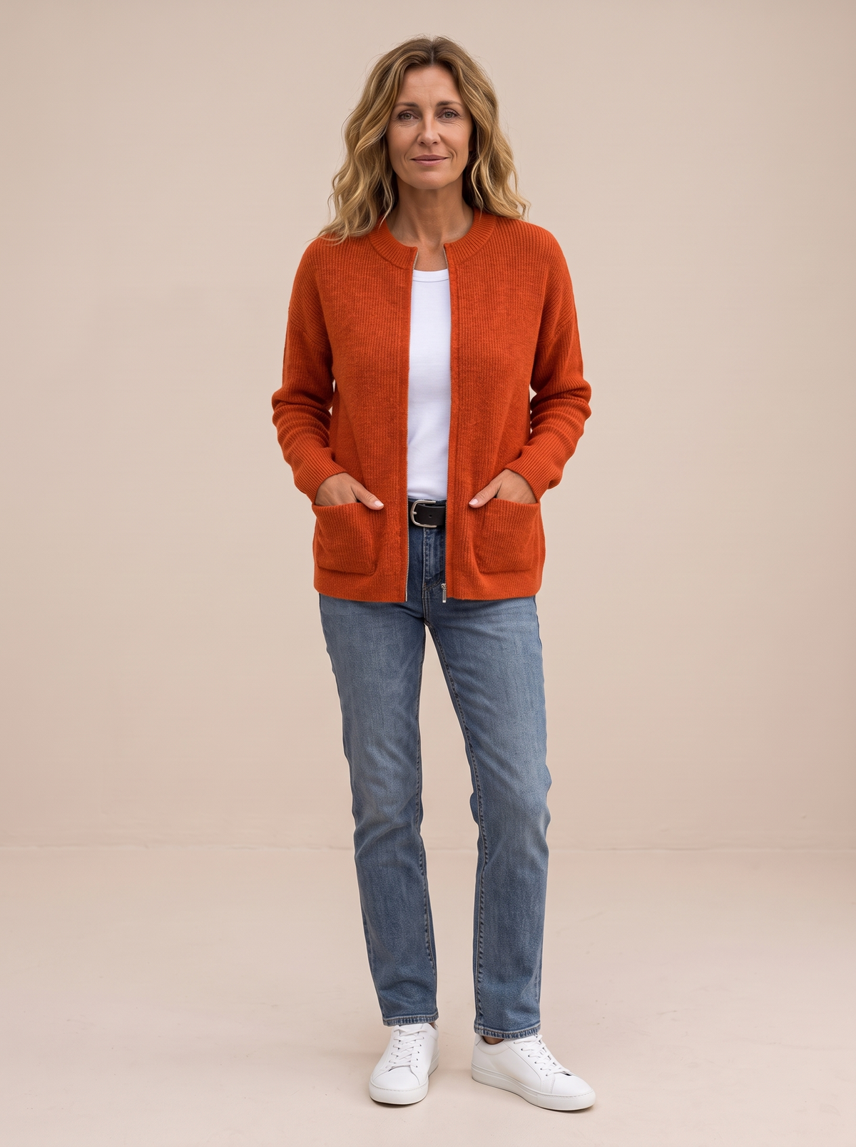 Héloïse | Gilet en Maille Chaude à Poches - Orange