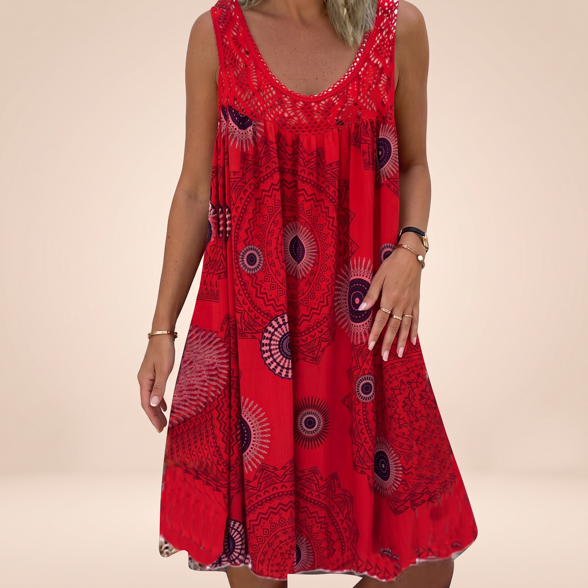 Robe Sans Manches Imprimée Rouge - Sophie Laurent Paris