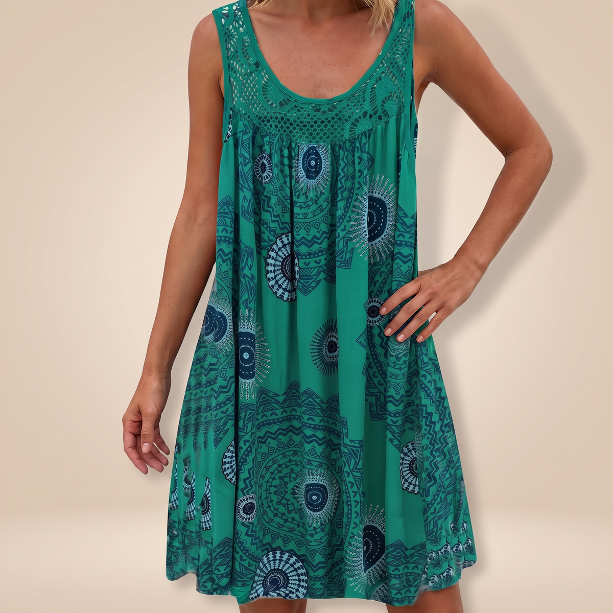 Robe Sans Manches Imprimée Vert - Sophie Laurent Paris