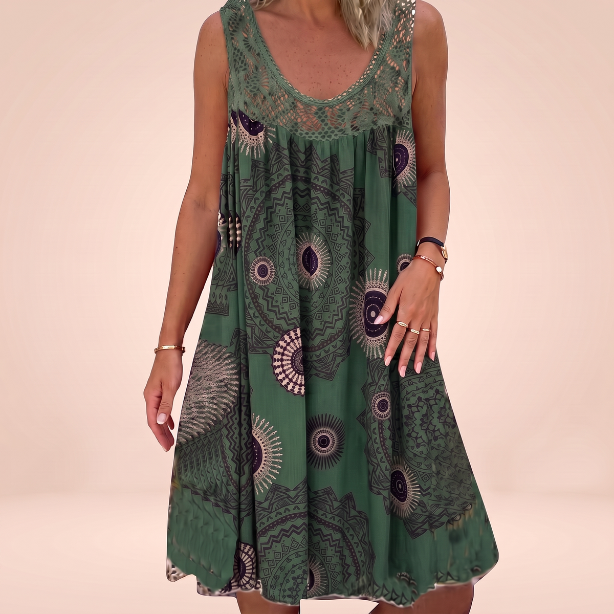 Robe imprimée mandala vert foncé - Sophie Laurent Paris