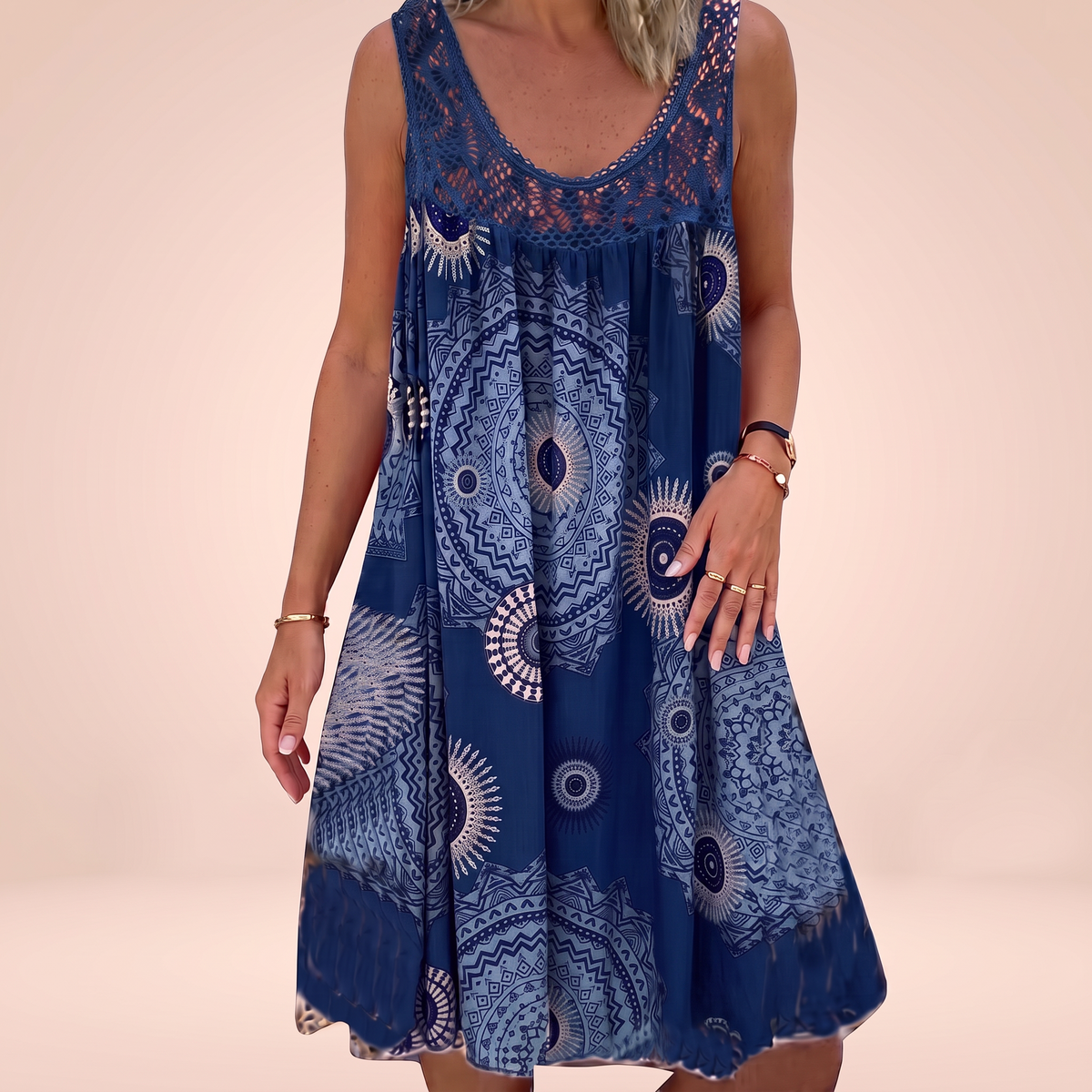 Robe imprimée mandala bleu foncé - Sophie Laurent Paris