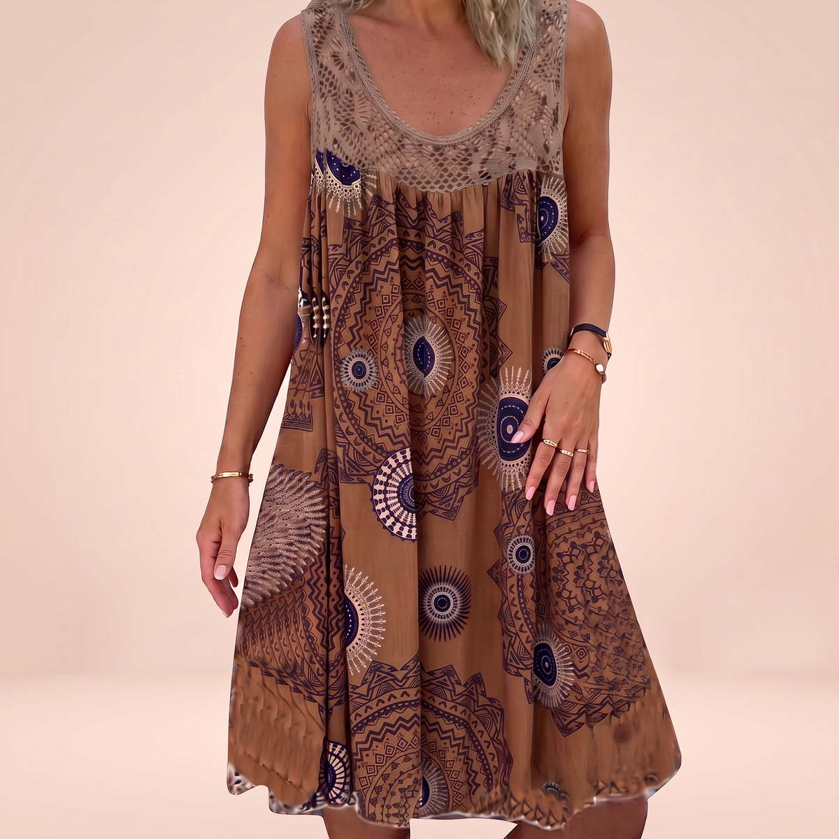 Robe imprimée mandala café - Sophie Laurent Paris