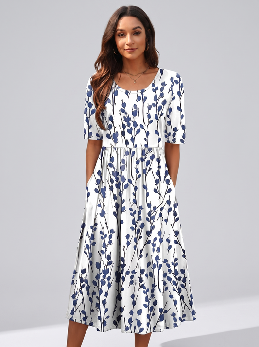 Robe Décontractée à Imprimé Feuilles