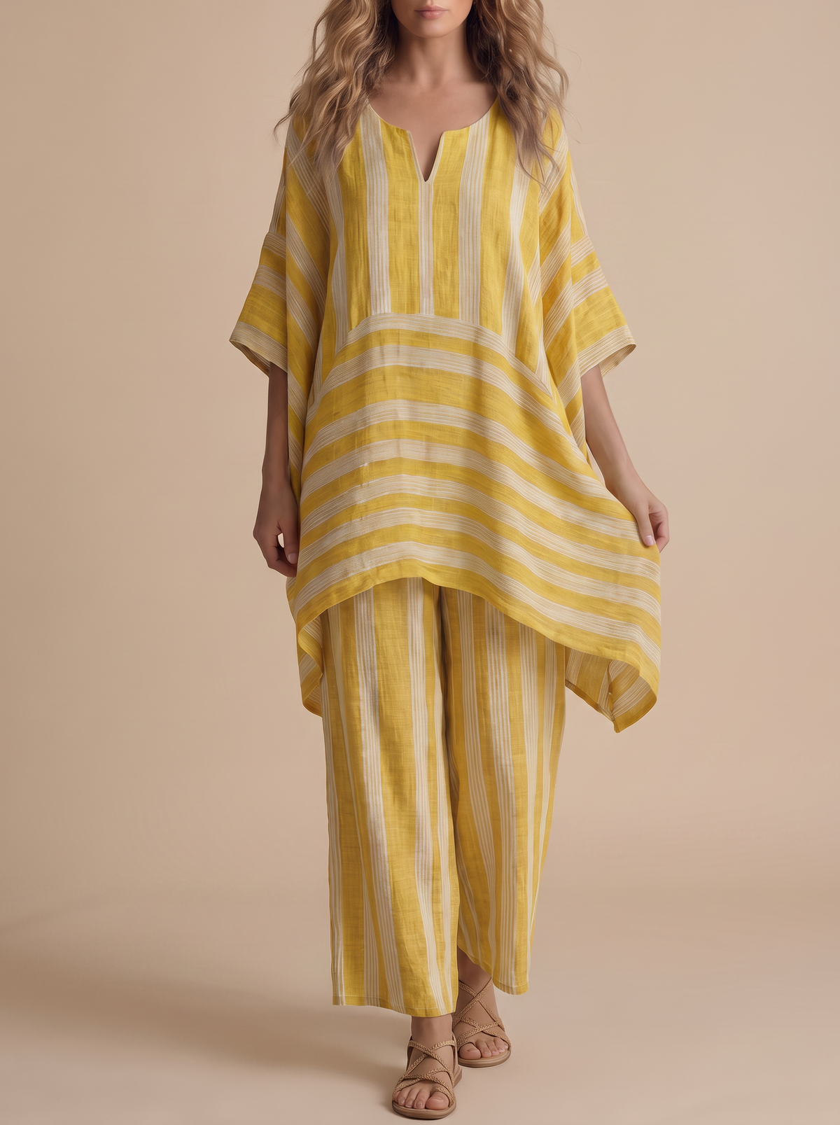 Ensemble Margaux en lin rayé - coloris Jaune