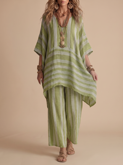Ensemble Margaux en lin rayé - coloris Vert